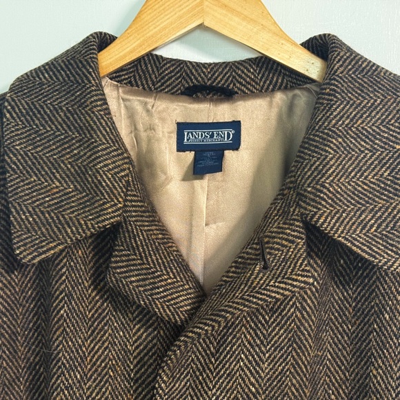 Lands’ End USA 100% Lambs Wool Herringbone Blazer 46R Brown Tweed Sport Coat - Picture 7 of 16